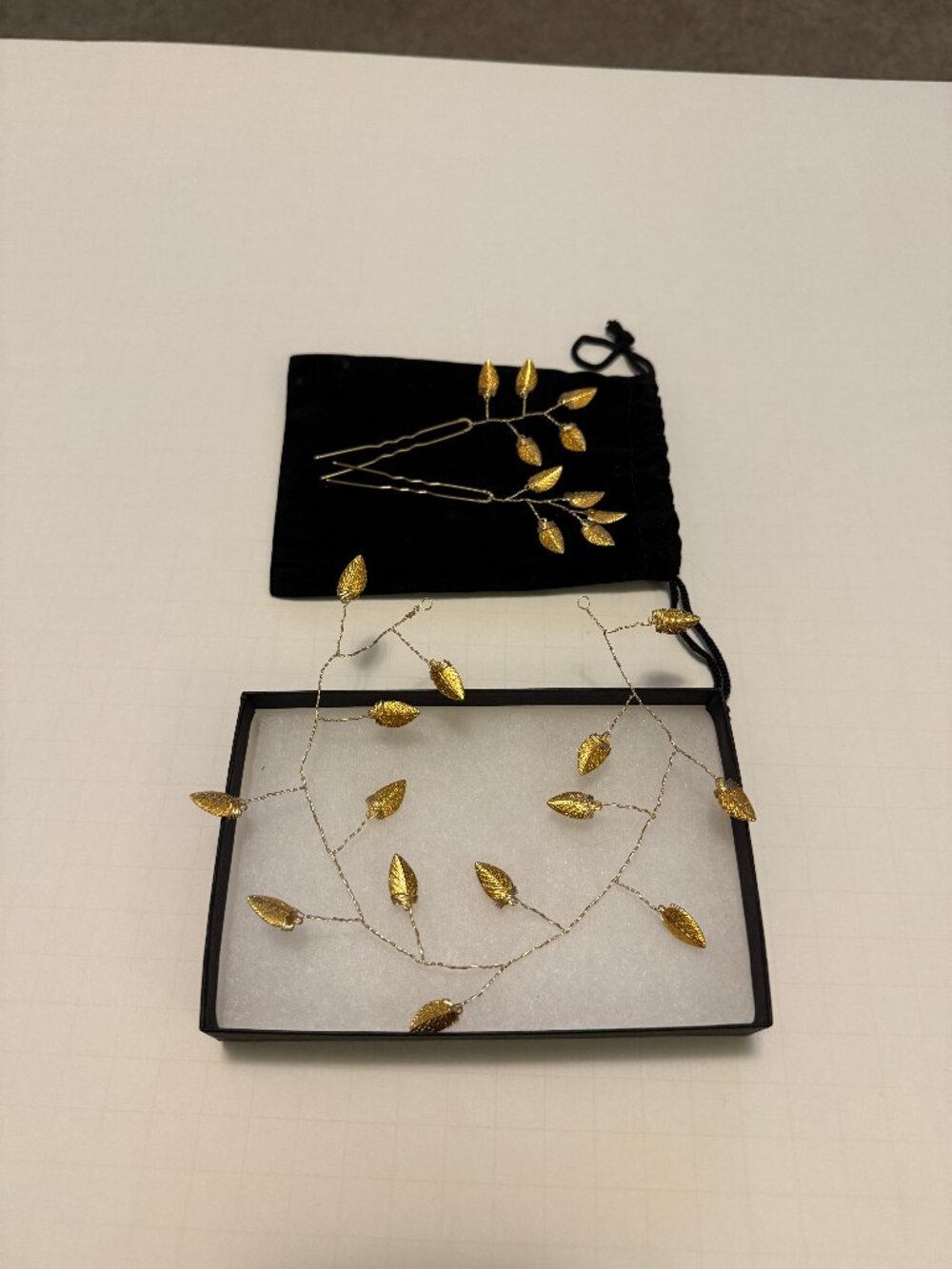 Gold Leaf Bridal Hair Vine & Matching Hair Pin Set
